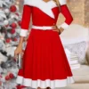 Women's Christmas Dress Winter Dress Casual Dress Midi Dress Patchwork With Belt Christmas Daily Date Fashion Streetwear Off Shoulder 3/4 Length Sleeve 2023 Regular Fit Burgundy Color S M L XL XXL