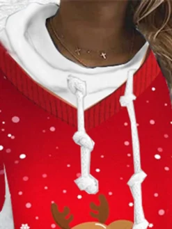 Women's Christmas Hoodie Dress Shift Dress Mini Dress Wine Long Sleeve Santa Claus Elk Snowman Print Winter Fall Hooded Vacation Casual 2022 S M L XL XXL 3XL -Fashion Life Shop lzcjqs1667268303630