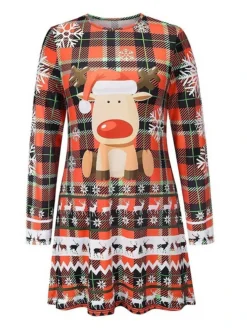Women's Christmas Casual Dress Sheath Dress Mini Dress Red Long Sleeve Plaid Print Winter Fall Autumn Crew Neck 2022 S M L XL 2XL