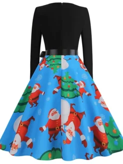 Women's Christmas Casual Dress Swing Dress Vintage Dress Midi Dress Green Blue Royal Blue Long Sleeve Color Block Bow Winter Fall Autumn V Neck Slim 2022 S M L XL XXL 3XL -Fashion Life Shop maheoj1666761741054