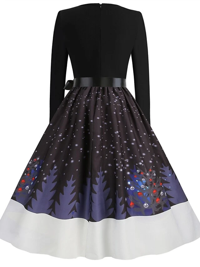 Women's Christmas Vintage Dress Midi Dress Black And White Green Black Long Sleeve Santa Claus Bow Winter Fall Autumn Square Neck Stylish Christmas Vacation 2022 S M L XL XXL 3XL 10 Women's Christmas Vintage Dress Midi Dress Black And White Green Black Long Sleeve Santa Claus Bow Winter Fall Autumn Square Neck Stylish Christmas Vacation 2022 S M L XL XXL 3XL - Image 10