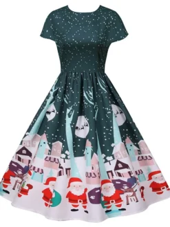 Women's Christmas Knee Length Dress Green Black Red Short Sleeve Print Print Fall Winter Round Neck Casual Vintage2021 S M L XL XXL 24 Women's Christmas Knee Length Dress Green Black Red Short Sleeve Print Print Fall Winter Round Neck Casual Vintage2021 S M L XL XXL -Fashion Life Shop mckiei1629971724577