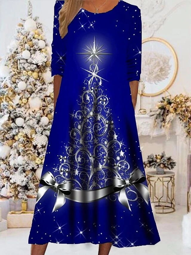 Women's Christmas Casual Dress Swing DressMidi Dress Blue Royal Blue Red Long Sleeve Santa Claus Snowflake Pocket Print Fall Winter Round Neck Vacation Casual 2022 S M L XL XXL 3XL 13 Women's Christmas Casual Dress Swing DressMidi Dress Blue Royal Blue Red Long Sleeve Santa Claus Snowflake Pocket Print Fall Winter Round Neck Vacation Casual 2022 S M L XL XXL 3XL - Image 13