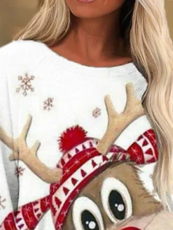 Women's Casual Dress T Shirt Dress Tee Dress Shift Dress Mini Dress White Long Sleeve Animal Print Winter Fall Spring Crew Neck Fashion Christmas Daily 2022 S M L XL XXL 3XL -Fashion Life Shop mdfaop1668421707474