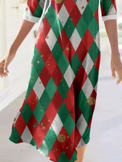 Women's Casual Dress Christmas Dress Winter Dress Plaid Print Crew Neck Midi Dress Fashion Streetwear Outdoor Christmas Long Sleeve Regular Fit Green Fall Winter S M L XL XXL -Fashion Life Shop mdwagm1694402732504