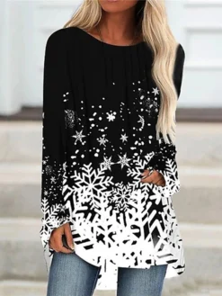 Women's Christmas Casual Dress T Shirt Dress Tee Dress Shift Dress Mini Dress Green Black Red Long Sleeve Snowflake Print Winter Fall Autumn Crew Neck Fashion Daily Date 2022 XXS XS S M L XL XXL 3XL -Fashion Life Shop mdyfbp1667814696011