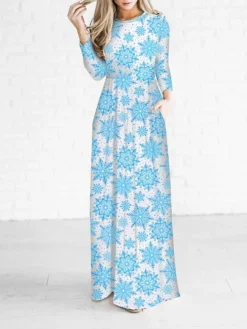 Women‘s Christmas Holiday Casual Vintage Dress Long Dress Maxi Dress Party Ruched Patchwork Santa Claus Crew Neck Long Sleeve Regular Fit Fall Winter 2023 Black White S M L XL -Fashion Life Shop mfskqg1694165887578