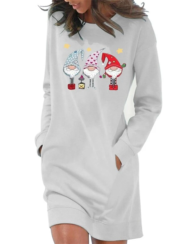 Women's Christmas Hoodie Dress Winter Dress Light Blue Grey White Long Sleeve Santa Claus Pocket Print Winter Fall Crew Neck Stylish Casual Loose Fit 2022 S M L XL 2XL / Cotton 6 Women's Christmas Hoodie Dress Winter Dress Light Blue Grey White Long Sleeve Santa Claus Pocket Print Winter Fall Crew Neck Stylish Casual Loose Fit 2022 S M L XL 2XL / Cotton - Image 6