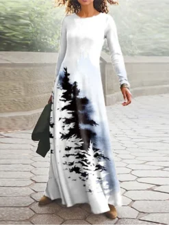 Women's Christmas Casual Dress Swing Dress Blue Gray White Long Sleeve Snowman Tree Pocket Print Winter Fall V Neck Vacation Casual Fall Dress 2022 S M L XL XXL 3XL / Winter Dress -Fashion Life Shop mhiwtc1666173384891