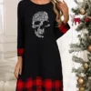 Women's Casual Dress Plaid Dress Winter Dress Heart Abstract Patchwork Button Crew Neck Midi Dress Active Fashion Outdoor Christmas Long Sleeve Loose Fit Black And White Black White Fall Winter S M L