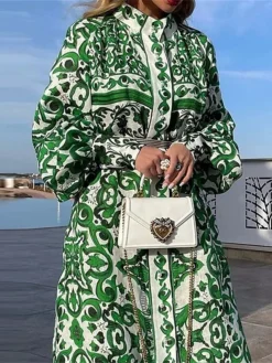 Women's Casual Dress Winter Dress Swing Dress Floral Stripe Ruched Ruffle Crew Neck Midi Dress Fashion Modern Outdoor Christmas Long Sleeve Loose Fit Green Fall Winter S M L XL 5 Women's Casual Dress Winter Dress Swing Dress Floral Stripe Ruched Ruffle Crew Neck Midi Dress Fashion Modern Outdoor Christmas Long Sleeve Loose Fit Green Fall Winter S M L XL -Fashion Life Shop mixpdm1697791102917