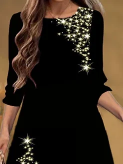 Women's Christmas Casual Dress Shift Dress Midi Dress Black 3/4 Length Sleeve Tree Ruched Winter Fall Autumn Fashion Daily 2022 S M L XL XXL 3XL -Fashion Life Shop mjgojj1667815545186