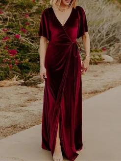 Women's Christmas Dress Casual Dress Velvet Dress Long Dress Maxi Dress Lace Up Split Outdoor Christmas Daily Fashion Elegant V Neck Short Sleeve 2023 Regular Fit Black Wine Gold Color S M L XL XXL 16 Women's Christmas Dress Casual Dress Velvet Dress Long Dress Maxi Dress Lace Up Split Outdoor Christmas Daily Fashion Elegant V Neck Short Sleeve 2023 Regular Fit Black Wine Gold Color S M L XL XXL -Fashion Life Shop mjwwcy1693897061875