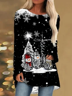 Women's Casual Dress T Shirt Dress Tee Dress Shift Dress Mini Dress Black Long Sleeve Letter Print Winter Fall Spring Crew Neck Fashion Christmas Daily 2022 S M L XL XXL 3XL