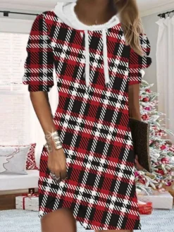 Women's Christmas Hoodie Dress Shift Dress Mini Dress Blue Gold Wine Long Sleeve Plaid Print Fall Spring Hooded Fashion Christmas Daily Loose Fit 2022 S M L XL XXL 3XL 9 Women's Christmas Hoodie Dress Shift Dress Mini Dress Blue Gold Wine Long Sleeve Plaid Print Fall Spring Hooded Fashion Christmas Daily Loose Fit 2022 S M L XL XXL 3XL -Fashion Life Shop moaqma1667562155183