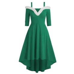 Women's Christmas Swing Dress Skater Dress Green Red Black Long Sleeve Pure Color Cold Shoulder Plus High Low Winter Fall V Neck Classic ModernFall Dress Slim 2022 S M L XL 2XL 3XL / Winter Dress -Fashion Life Shop moezij1665747075714