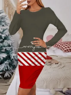 Women's Christmas Casual Dress Print Dress Wine Light Red Red Gray White Long Sleeve ElkTree Snowflake Print Winter Autumn Crew Neck Fashion Casual Fall Dress 2022 S M L XL 2XL 3XL 4XL 5XL 6XL -Fashion Life Shop mqokvy1666064471494