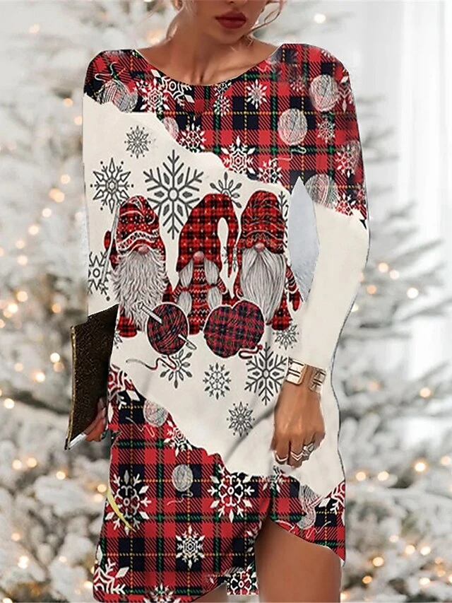 Women's Christmas Casual Dress Shift Dress Midi Dress Black Wine Red 3/4 Length Sleeve Plaid Ruched Winter Fall Autumn Fashion Christmas Daily 2022 S M L XL XXL 3XL 4 Women's Christmas Casual Dress Shift Dress Midi Dress Black Wine Red 3/4 Length Sleeve Plaid Ruched Winter Fall Autumn Fashion Christmas Daily 2022 S M L XL XXL 3XL - Image 4