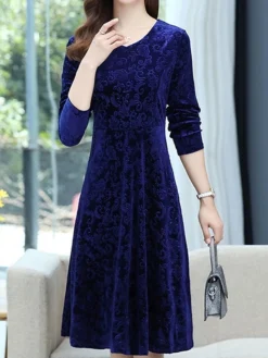 Women's Christmas Dress Casual Dress Velvet Dress Midi Dress Pocket Outdoor Christmas Street Fashion Elegant V Neck Long Sleeve 2023 Loose Fit Black Wine Blue Color XL XXL 3XL 4XL 5XL Size -Fashion Life Shop mqteuw1695207037933