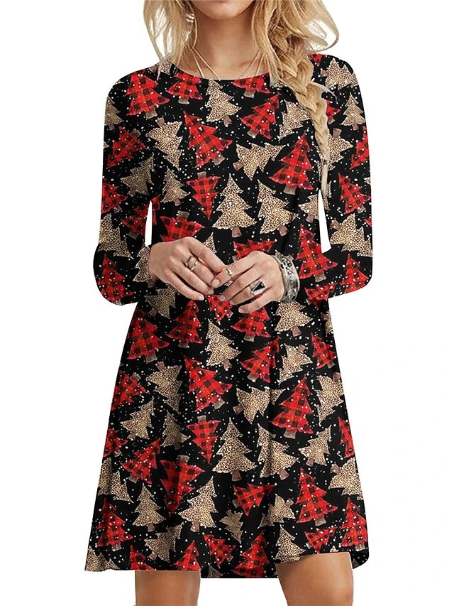 Women's Casual Dress Christmas Dress T Shirt Dress Tee Dress Snowman Christmas Tree Print Crew Neck Mini Dress Fashion Streetwear Outdoor Christmas Long Sleeve Loose Fit Black White Dark Red Fall 2 Women's Casual Dress Christmas Dress T Shirt Dress Tee Dress Snowman Christmas Tree Print Crew Neck Mini Dress Fashion Streetwear Outdoor Christmas Long Sleeve Loose Fit Black White Dark Red Fall - Image 2