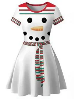 Women's Christmas Casual Dress Mini Dress Red White Short Sleeve Print Winter Fall Autumn Crew Neck Modern Christmas Daily Vacation Loose Fit 2022 S M L XL XXL
