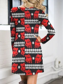 Women's Casual Dress Christmas Dress Sweatshirt Dress Butterfly Ugly Christmas Print Crew Neck Mini Dress Fashion Streetwear Christmas Street Long Sleeve Regular Fit Pink Red Fuchsia Fall Winter S M -Fashion Life Shop msefim1695888556642