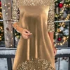 Women's Christmas Dress Velvet Dress Casual Dress Mini Dress Sequins Patchwork Outdoor Christmas Daily Fashion Modern Crew Neck Long Sleeve 2023 Regular Fit Wine Gold Color S M L XL XXL Size