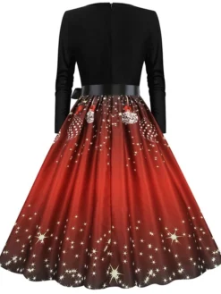 Women's Christmas Party Dress Swing DressKnee Length Dress Green Purple Wine Red Black Long Sleeve Santa Claus Elk Snowman Print Fall Winter V Neck Vintage Party Elegant Party 2022 S M L XL XXL 3XL -Fashion Life Shop mtvbbu1665475506146