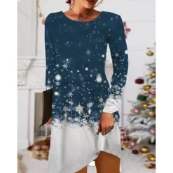 Women's Christmas Casual Dress T Shirt Dress Tee Dress Mini Dress Black Blue Red Long Sleeve Tree Snowflake Pocket Print Winter Fall Crew Neck Vacation Casual 2022 S M L XL XXL 3XL -Fashion Life Shop mvvayf1668238083367