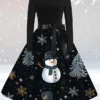 Women's Casual Dress Christmas Dress Sheath Dress Santa Claus Christmas Tree Lace Up Print Crew Neck Midi Dress Active Fashion Outdoor Christmas Long Sleeve Loose Fit Light Yellow Yellow Red Fall S M