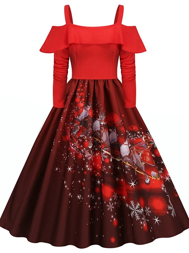 Women's Christmas Swing Dress Slip Dress Vintage Dress Midi Dress Black Wine Light Red Long Sleeve Santa Claus Cold Shoulder Winter Fall Autumn Spaghetti Strap Modern Vacation 2022 S M L XL XXL 3XL 4 Women's Christmas Swing Dress Slip Dress Vintage Dress Midi Dress Black Wine Light Red Long Sleeve Santa Claus Cold Shoulder Winter Fall Autumn Spaghetti Strap Modern Vacation 2022 S M L XL XXL 3XL - Image 4