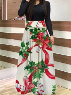 Women's Christmas Sheath DressMaxi Long Dress Green Light Red Dark Blue Red White Black Long Sleeve Floral Letter Bell Patchwork Print Fall Winter Round Neck Stylish Modern 2022 S M L XL 13 Women's Christmas Sheath DressMaxi Long Dress Green Light Red Dark Blue Red White Black Long Sleeve Floral Letter Bell Patchwork Print Fall Winter Round Neck Stylish Modern 2022 S M L XL -Fashion Life Shop mzwxqp1663150449450