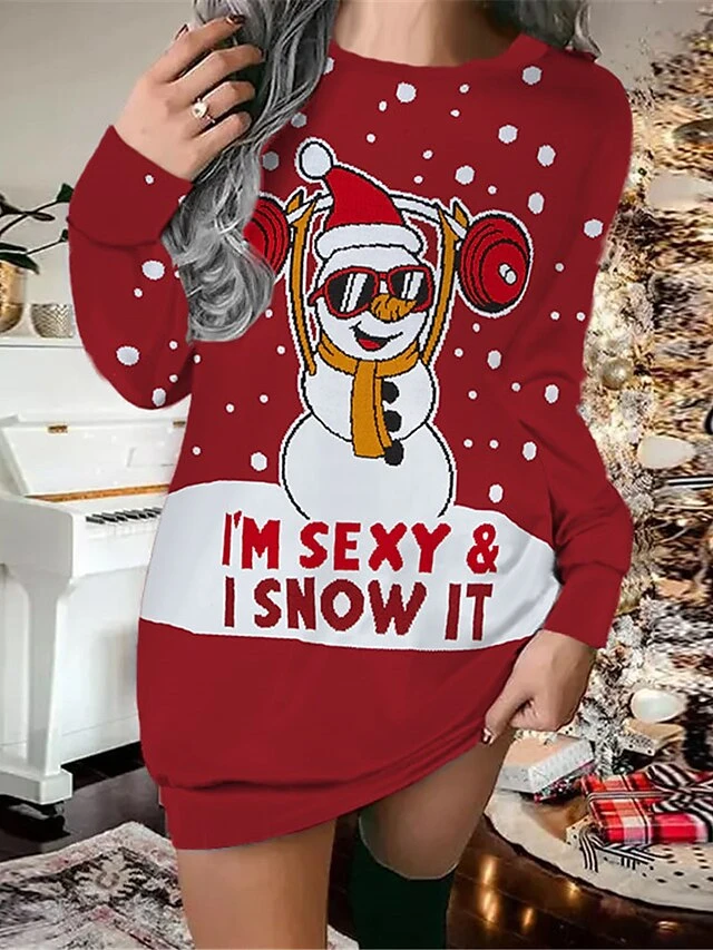 Women‘s Christmas Sweatshirt Dress Shift Dress Red Brown Long Sleeve Letter Print Winter Fall Autumn Fashion Daily Loose Fit 2022 S M L XL XXL 3XL 2 Women‘s Christmas Sweatshirt Dress Shift Dress Red Brown Long Sleeve Letter Print Winter Fall Autumn Fashion Daily Loose Fit 2022 S M L XL XXL 3XL - Image 2