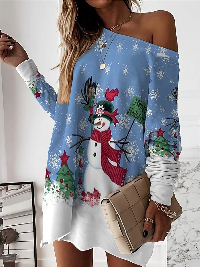 Women‘s Christmas Casual Dress Sweatshirt Dress Mini Dress Warm Fashion Outdoor Holiday Crew Neck Print Santa Claus Snowman Loose Fit White Red Royal Blue S M L XL XXL 5 Women‘s Christmas Casual Dress Sweatshirt Dress Mini Dress Warm Fashion Outdoor Holiday Crew Neck Print Santa Claus Snowman Loose Fit White Red Royal Blue S M L XL XXL - Image 5
