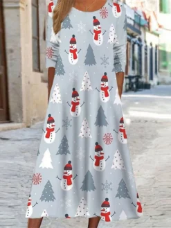 Women's Christmas Casual Dress Swing DressMidi Dress Light Blue Gray Long Sleeve Santa Claus Elk Snowman Pocket Print Fall Winter Round Neck Vacation Casual 2022 S M L XL XXL 3XL 5 Women's Christmas Casual Dress Swing DressMidi Dress Light Blue Gray Long Sleeve Santa Claus Elk Snowman Pocket Print Fall Winter Round Neck Vacation Casual 2022 S M L XL XXL 3XL -Fashion Life Shop nazotj1664281638214