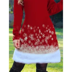 Women's Casual Dress Christmas Dress Winter Dress Snowflake Patchwork Fleece Cowl Neck Midi Dress Fashion Streetwear Outdoor Christmas Long Sleeve Loose Fit Wine Fall Winter S M L XL XXL -Fashion Life Shop nbadwu1695636967818