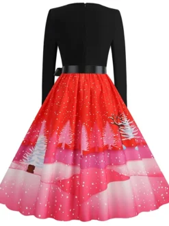 Women's Christmas Casual Dress Vintage Dress Midi Dress Black Blue Wine Long Sleeve Santa Claus Bow Winter Fall Spring Square Neck Vacation Christmas Daily Vacation 2022 S M L XL XXL 3XL -Fashion Life Shop ncuxox1667637133121