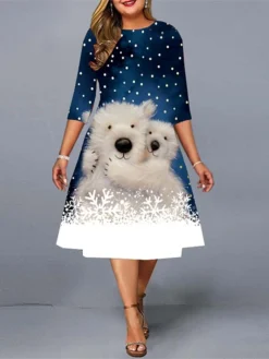 Women‘s Christmas Plus Size Work Dress Animal Crew Neck Print 3/4 Length Sleeve Fall Spring Elegant Midi Dress Work Going Out Dress 5 Women‘s Christmas Plus Size Work Dress Animal Crew Neck Print 3/4 Length Sleeve Fall Spring Elegant Midi Dress Work Going Out Dress -Fashion Life Shop ncwvhi1667539138299