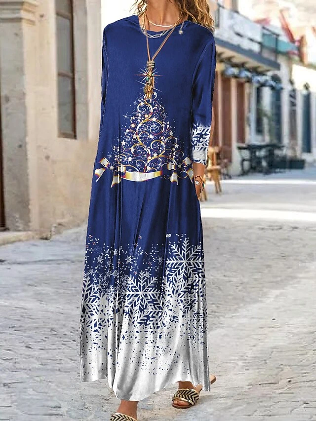 Women's Casual Dress Velvet Dress Winter Dress Plaid Christmas Tree Pocket Print Crew Neck Long Dress Maxi Dress Fashion Streetwear Outdoor Christmas Long Sleeve Loose Fit Wine Red Blue Fall Winter S 2 Women's Casual Dress Velvet Dress Winter Dress Plaid Christmas Tree Pocket Print Crew Neck Long Dress Maxi Dress Fashion Streetwear Outdoor Christmas Long Sleeve Loose Fit Wine Red Blue Fall Winter S - Image 2