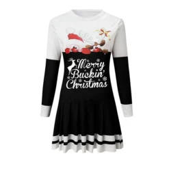 Women's Christmas Swing Dress Blue Red Black Long Sleeve Letter Santa Claus Elk Pleated Print Winter Fall Crew Neck Stylish Romantic Fall Dress Loose Fit 2022 S M L XL XXL / Winter Dress -Fashion Life Shop nczpnx1665745383773