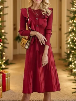 Women‘s Christmas Sweater Dress Jumper Dress Winter Dress Fashion Pure Color Outdoor Christmas Daily Going Out V Neck Long Sleeve Lace Up Ruched 2023 Loose Fit Black Red S M L XL