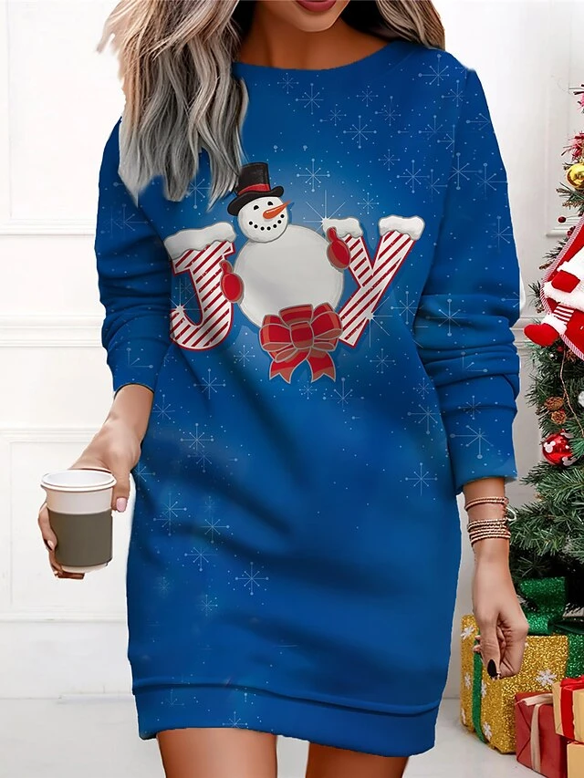 Women's Christmas Casual Dress Sweatshirt Dress Mini Dress Warm Fashion OutdoorVacation Crew Neck Print Animal SnowmanTree Loose Fit Black White Wine S M L XL XXL 2 Women's Christmas Casual Dress Sweatshirt Dress Mini Dress Warm Fashion OutdoorVacation Crew Neck Print Animal SnowmanTree Loose Fit Black White Wine S M L XL XXL - Image 2