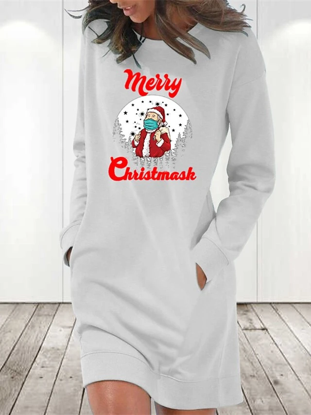 Women‘s Christmas Hoodie Dress Winter Dress Light Blue Grey White Long Sleeve Letter Santa Claus Pocket Print Winter Fall Crew Neck Stylish Fall Dress Loose Fit 2022 S M L XL 2XL / Cotton 3 Women‘s Christmas Hoodie Dress Winter Dress Light Blue Grey White Long Sleeve Letter Santa Claus Pocket Print Winter Fall Crew Neck Stylish Fall Dress Loose Fit 2022 S M L XL 2XL / Cotton - Image 3