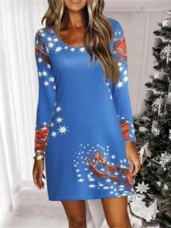 Women's Christmas Shift DressShort Mini Dress Green Blue Purple Red Long SleeveTree Printhat Patchwork Print Fall Winter Crew Neck Casual 2022 S M L XL 2XL -Fashion Life Shop ngpppl1662530272611