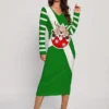 Women's Christmas Dress Sweater Dress Jumper Dress Midi Dress Ugly Stripe Deer Outdoor Christmas Daily Holiday V Neck Long Sleeve 2023 Regular Fit Wine Green S M L XL XXL 3XL