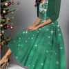 Women's Two Piece Dress Set Casual Dress Swing Dress Outdoor Christmas Fashion Elegant Print Midi Dress V Neck Half Sleeve Snowflake Regular Fit Wine Dark Green Green Fall Winter S M L XL XXL