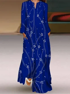 Women's Casual Dress Christmas Dress Winter Dress Snowflake Pocket Print Split Neck Long Dress Maxi Dress Fashion Streetwear Outdoor Christmas Long Sleeve Loose Fit Black Wine Blue Fall Winter S M L -Fashion Life Shop nhupwd1695891326181