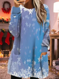 Women's Christmas Sweatshirt Dress Winter Dress Mini Dress Green Blue Orange Light Blue Long Sleeve Color Gradient Pocket Print Winter Fall Crew Neck Casual Loose Fit 2022 S M L XL XXL 3XL -Fashion Life Shop nijckd1666684246776