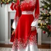 Women's Casual Dress Christmas Dress Swing Dress Snowflake Print V Neck Midi Dress Fashion Streetwear Outdoor Christmas Long Sleeve Regular Fit Red Blue Green Fall Winter S M L XL XXL