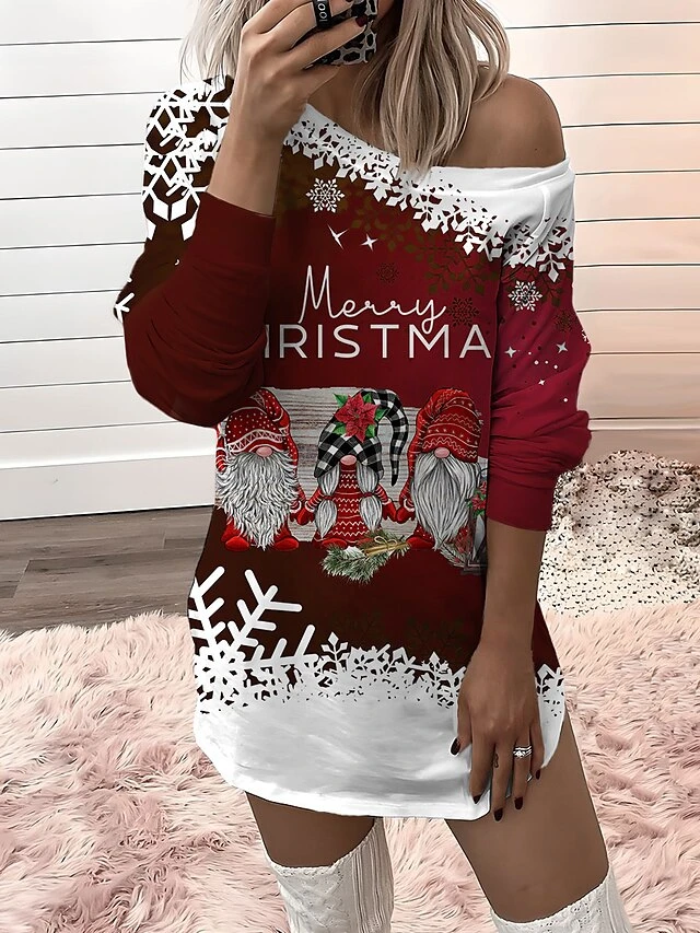 Women‘s Christmas Casual Dress Sweatshirt Dress Mini Dress Warm Fashion Outdoor Holiday Crew Neck Print Santa Claus Snowman Loose Fit Black White Red S M L XL XXL 1 Women‘s Christmas Casual Dress Sweatshirt Dress Mini Dress Warm Fashion Outdoor Holiday Crew Neck Print Santa Claus Snowman Loose Fit Black White Red S M L XL XXL